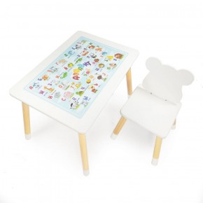 Комплект детской мебели стол и стул Мишутка с накладкой Алфавит (Белый/Белый/Береза) в Южноуральске - yuzhnouralsk.mebel-74.com | фото