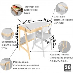 Комплект растущий стол и стул 38 попугаев «Вуди» (Белый, Без покрытия) в Южноуральске - yuzhnouralsk.mebel-74.com | фото