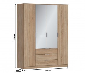 Шкаф 4х дверный с зеркалами Николь СБ-2595/1 (Дуб Сонома) в Южноуральске - yuzhnouralsk.mebel-74.com | фото
