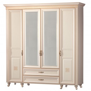 Шкаф для одежды 4-дверный с зеркалом №493 Марлен кремовый белый в Южноуральске - yuzhnouralsk.mebel-74.com | фото
