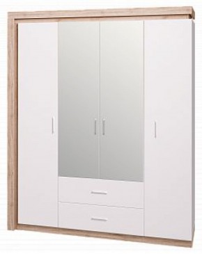 Шкаф для одежды с ящиками 4-х створчатый с зеркалом Люмен 16 в Южноуральске - yuzhnouralsk.mebel-74.com | фото