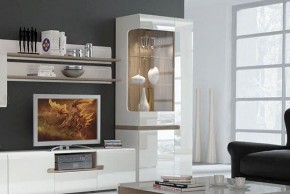 Шкаф с витриной 3D/TYP 01L, LINATE ,цвет белый/сонома трюфель в Южноуральске - yuzhnouralsk.mebel-74.com | фото
